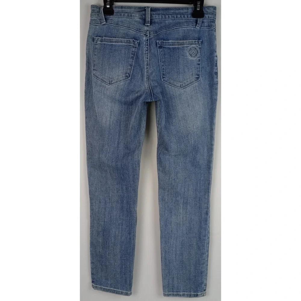 Laurie Felt LA Womens 0 Light Blue Classic Slim Leg Embroidered Chevron Jeans